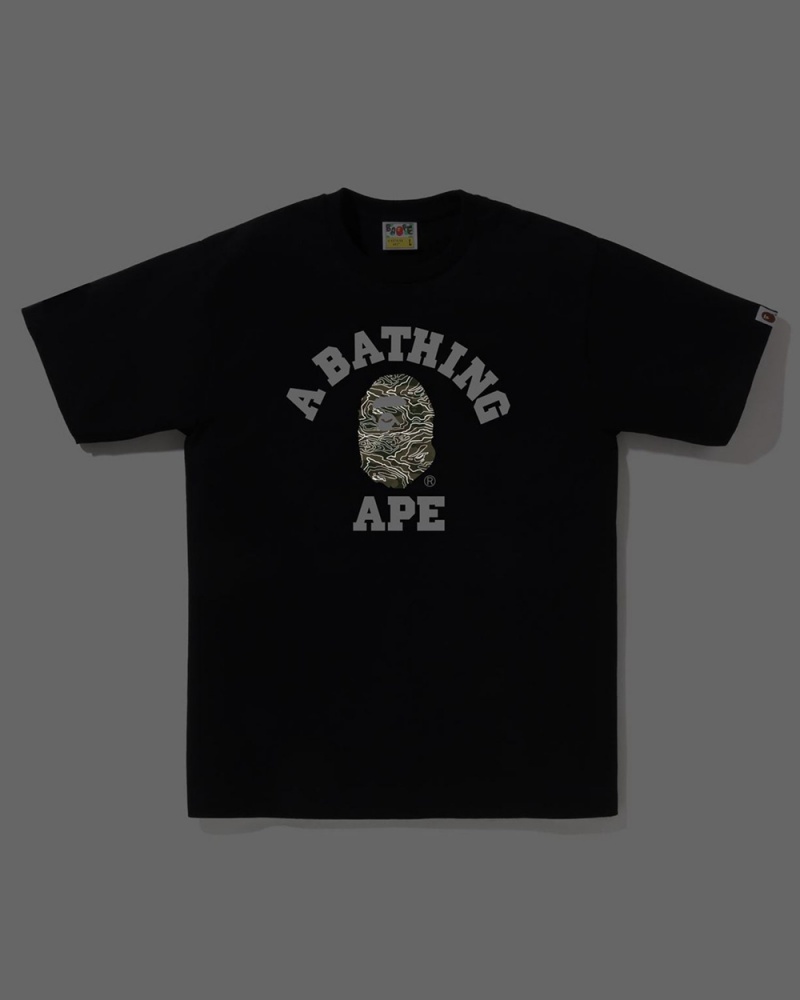 T Shirts Bape Layered Line College Noir Homme | HBR-78214238